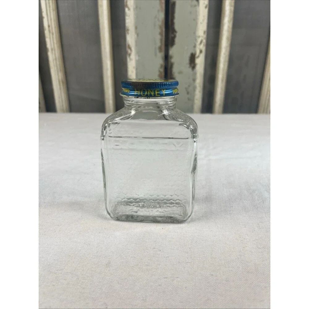 Glass Jar LAKE SHORE Pure HONEY Honeycomb Embossed  * UNIQUE * With Lid!